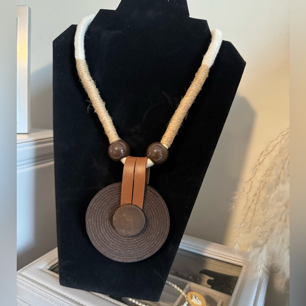 Artisan Brown and Cream Pendant Necklace